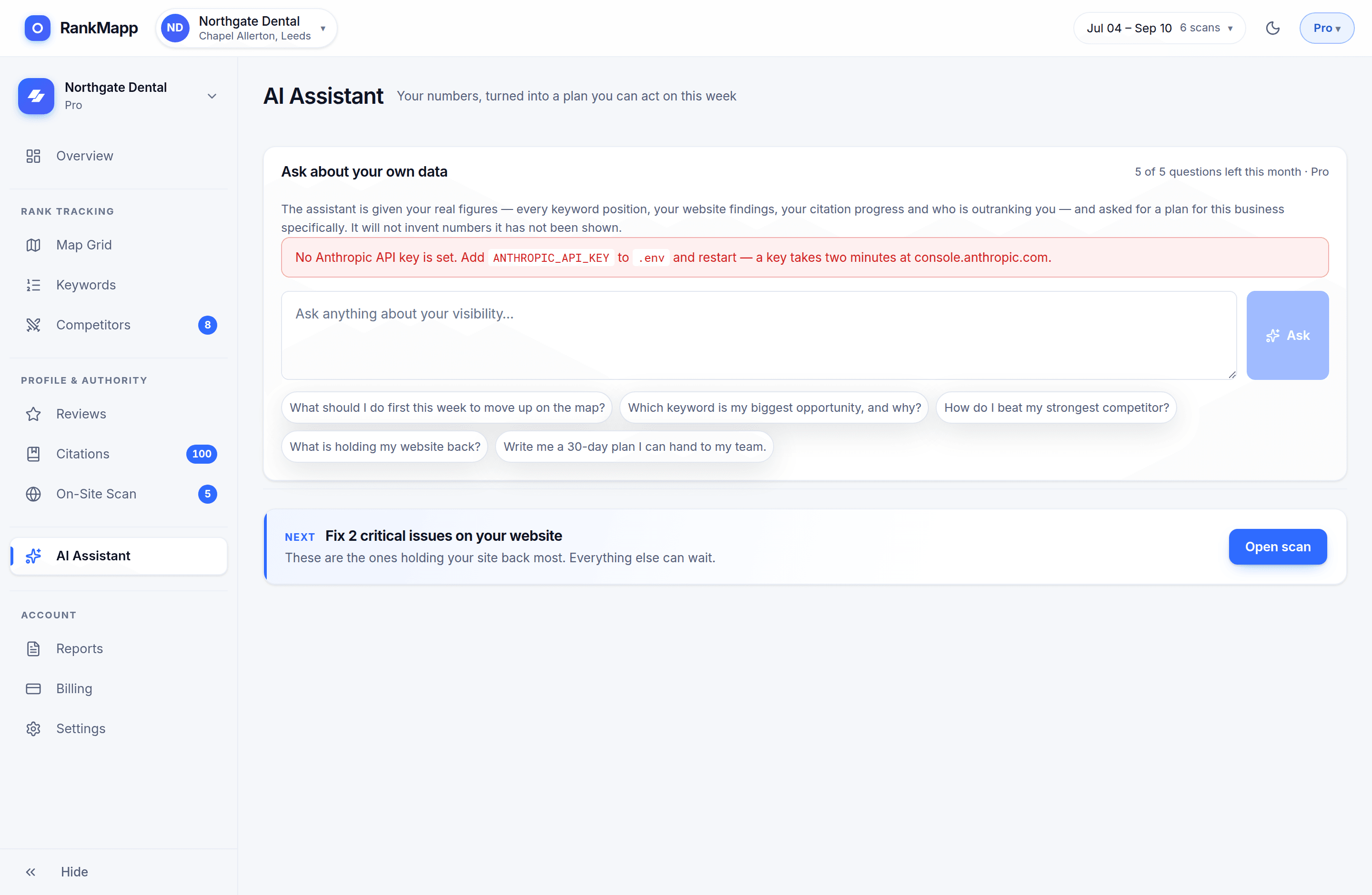 The AI assistant answering a question using the account's own scan data.